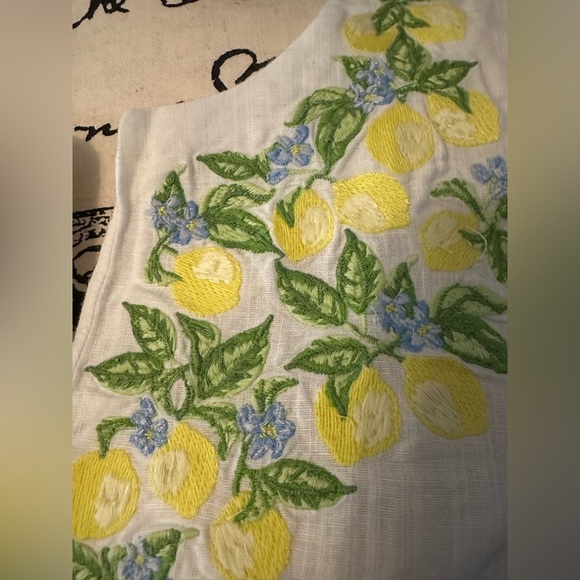 Talbots Small Linen Embroidered Lemons Tie Short Sleeve Top Linen blended  (b5 - Picture 4 of 8